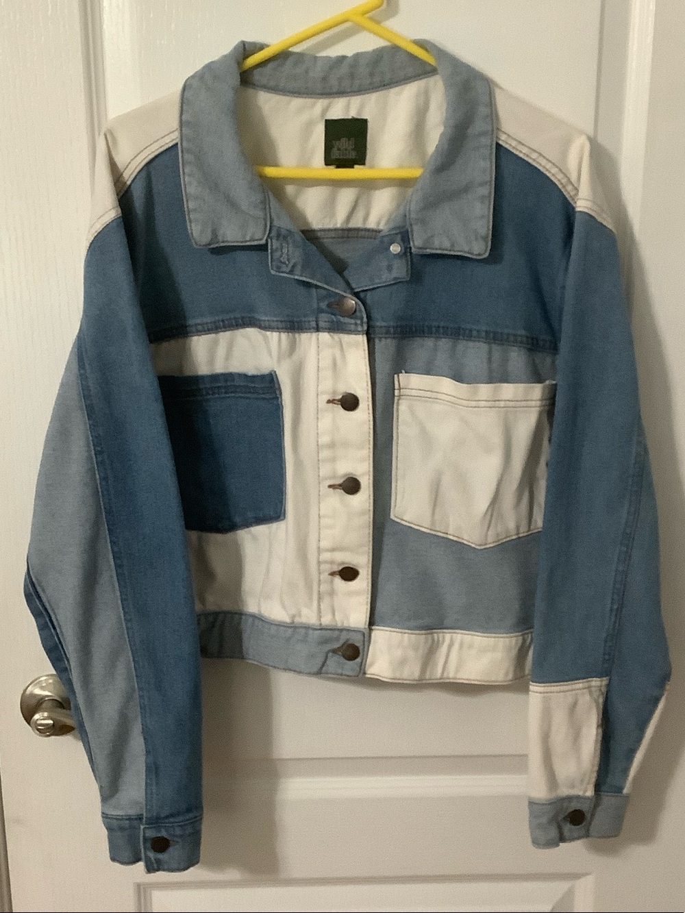 wild fable Two-Tone Light Blue and White Patchwork Denim Jacket - Size XXL